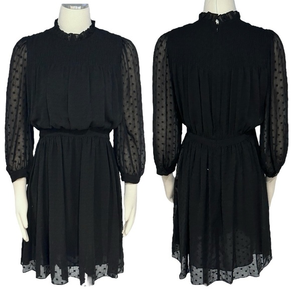 REBECCA Taylor Clip Dot Shirt Long Semi Sheer Sleeve Mini Dress NEW size 6 - Picture 7 of 11